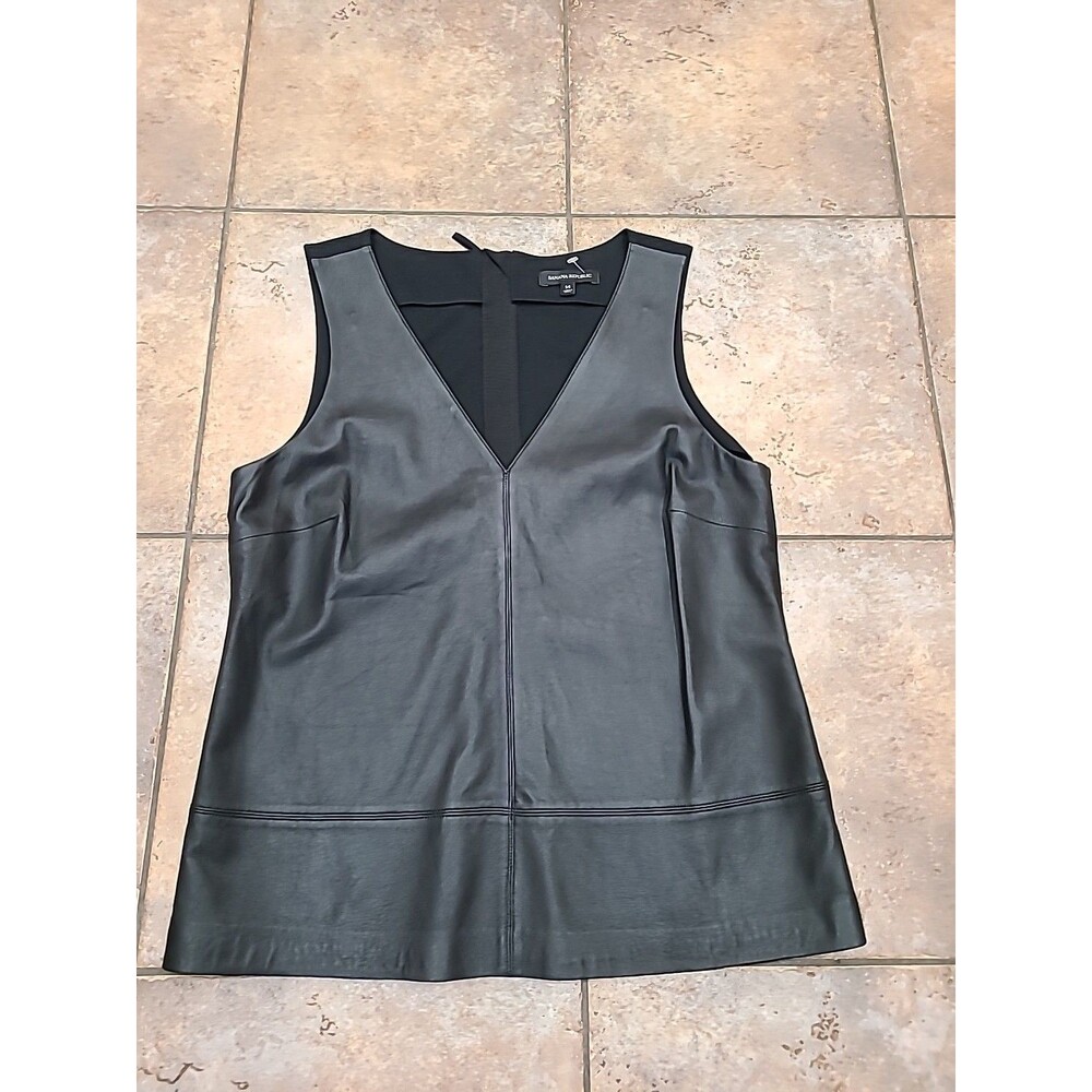 Women's Banana Republic Black Size 14 Leather Pullover Vest/Top Back Zipper
